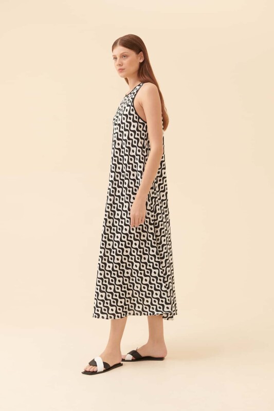 Kolsuz Günlük Elbise Siyah-Beyaz - 4