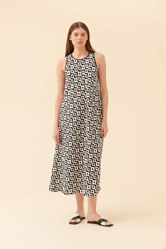 Kolsuz Günlük Elbise Siyah-Beyaz - 1