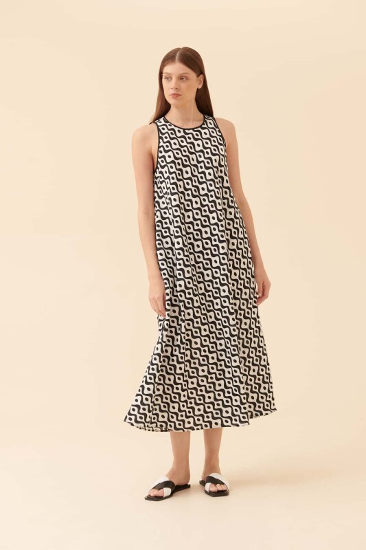 Kolsuz Günlük Elbise Siyah-Beyaz - 5