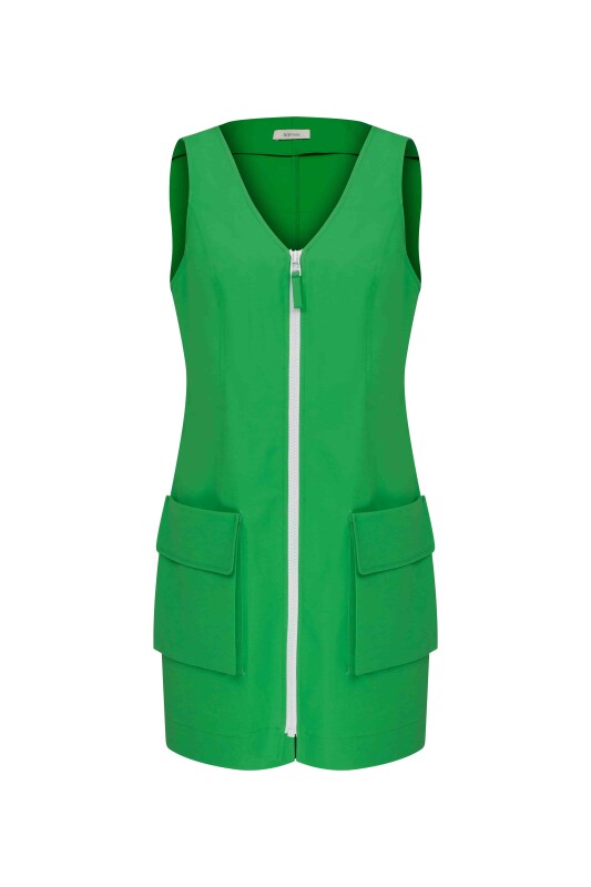 Fermuarlı Mini Boy Davet Elbisesi Yeşil - 4