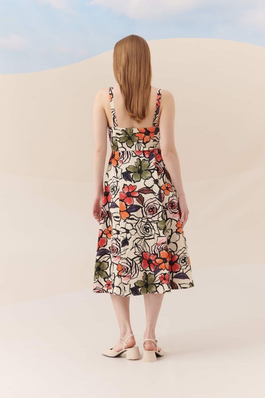 Askılı Çiçek Desenli Elbise Standart Renk - 3