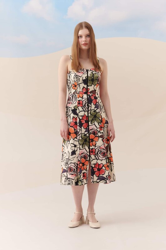 Askılı Çiçek Desenli Elbise Standart Renk - 1