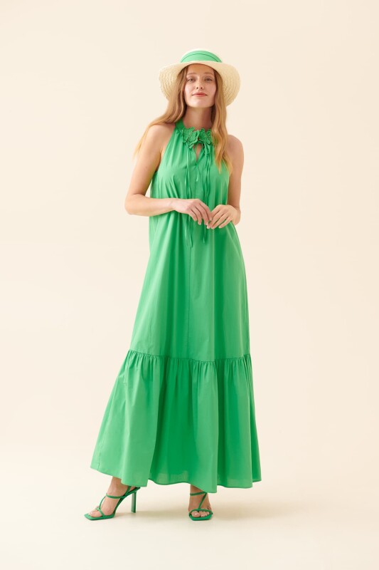 Kolsuz Uzun Elbise Yeşil Yeşil