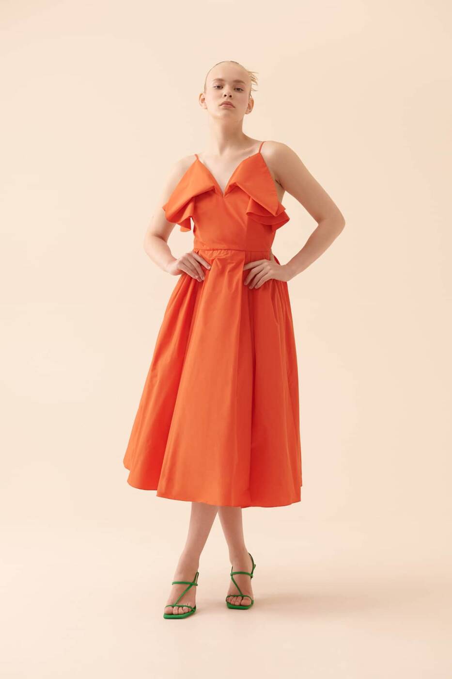 Askılı Sırt Dekolteli Elbise Oranj - 1