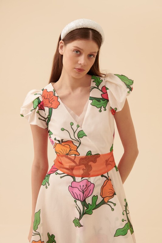 V Yaka Uzun Elbise Standart Renk - 4