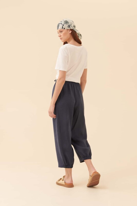 Beli Bağlamalı Kısa Paça Pantolon Lacivert - 2