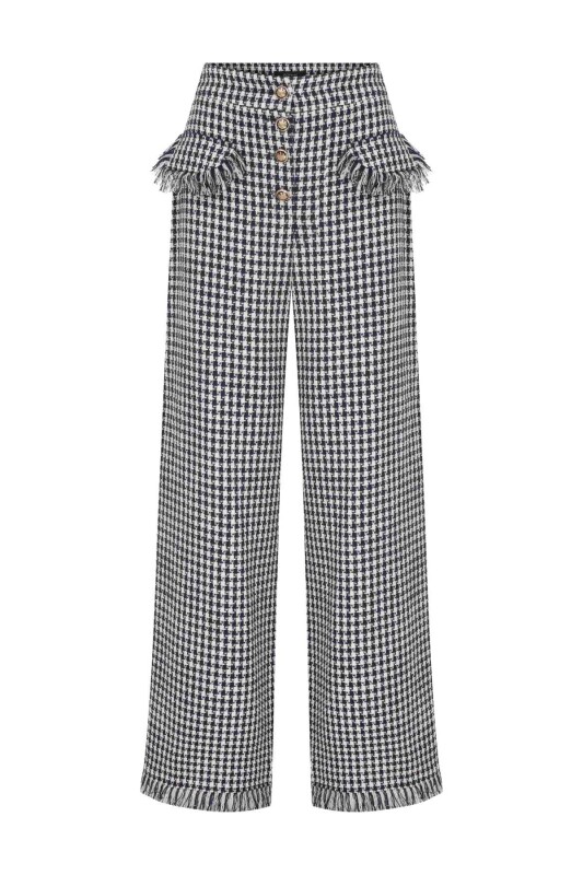 Geniş Paça Pantolon Lacivert - Beyaz - 4