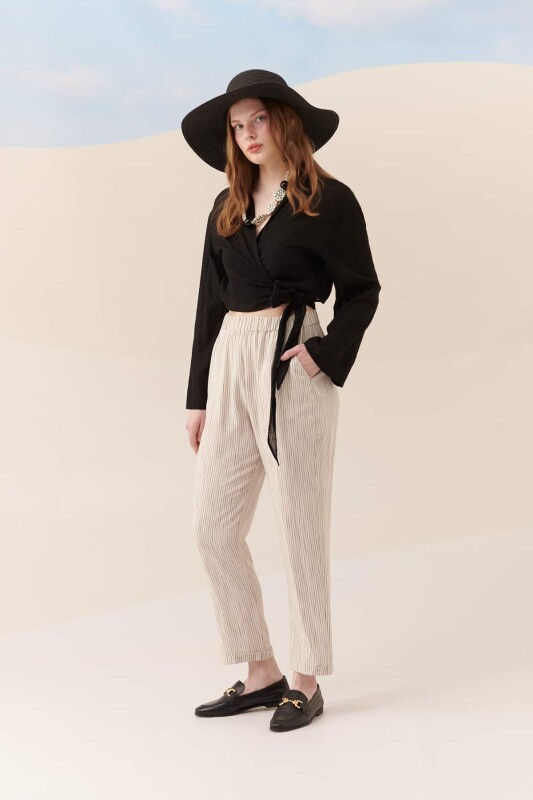 Beli Lastikli Cepli Pantolon Standart Renk - 1