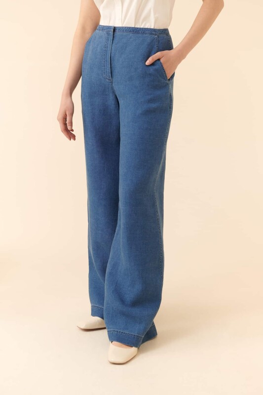 Geniş Paça Pantolon Lacivert - 3