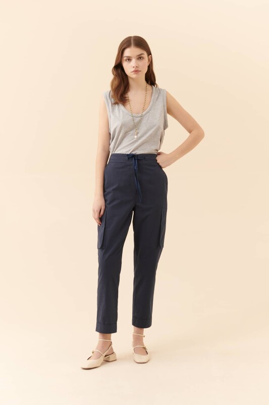 Yanları Cepli Pantolon Lacivert - 3