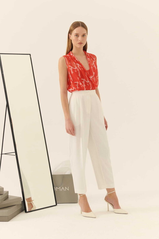 Pileli Pantolon Beyaz - 1