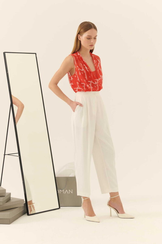 Pileli Pantolon Beyaz - 3