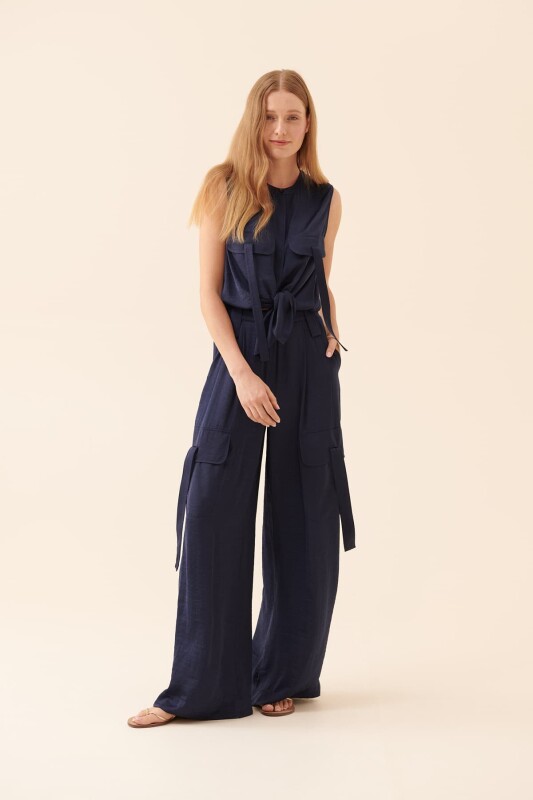 Yanları Cepli Pantolon Lacivert - 3