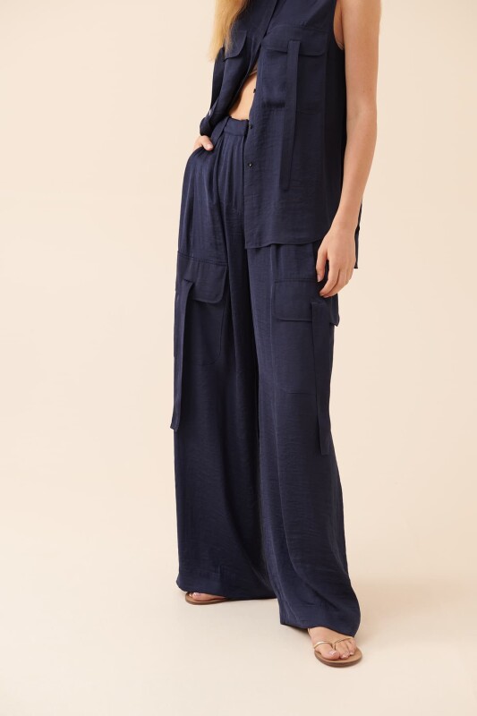 Yanları Cepli Pantolon Lacivert - 4