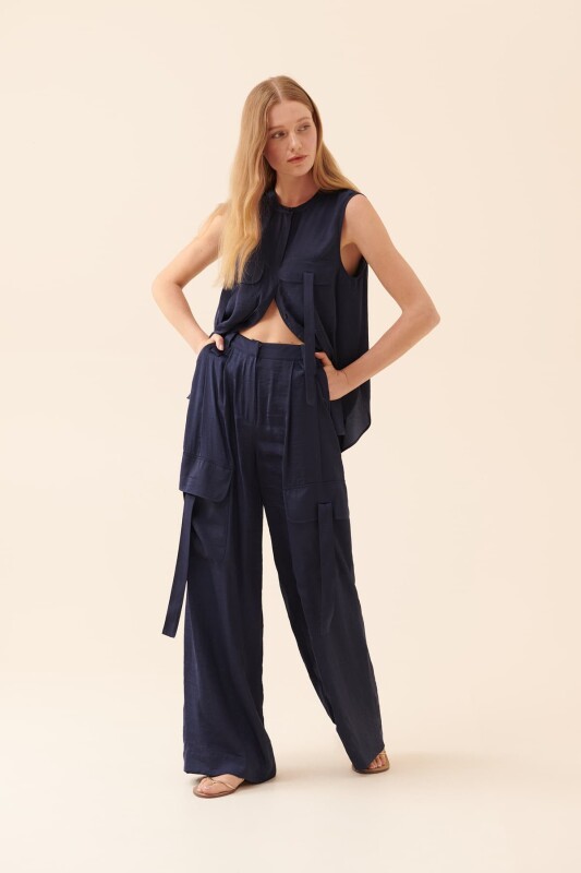 Yanları Cepli Pantolon Lacivert - 1