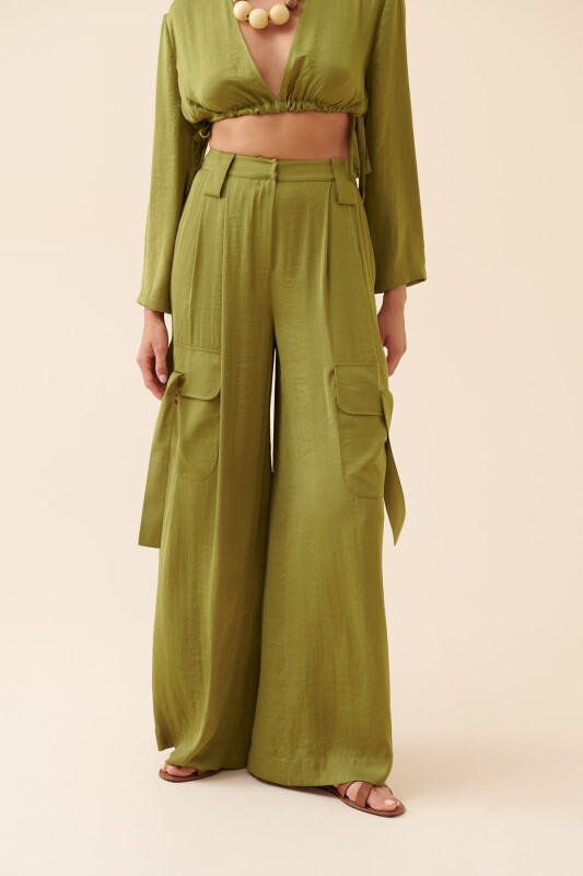 Yanları Cepli Pantolon Yeşil - 3