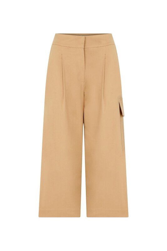 Yanları Cepli Kısa Paça Pantolon Kahve - 4