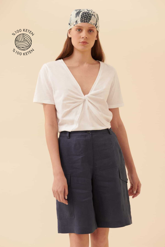 Yanları Cepli Şort Lacivert - Roman