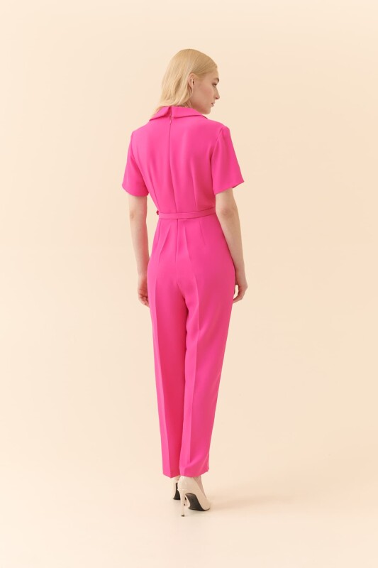 Kemerli Kısa Kollu Tulum Fuşya - 2