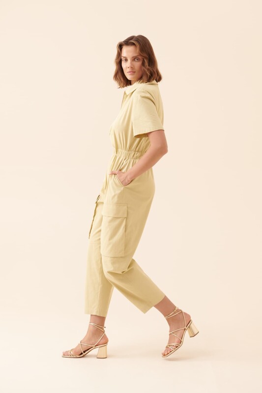 Yanları Cepli Tulum Yağ Yeşili - 5