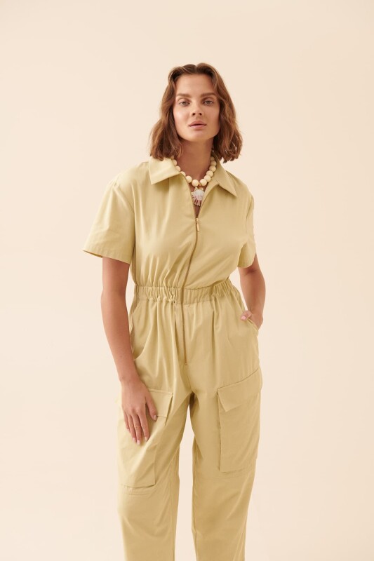 Yanları Cepli Tulum Yağ Yeşili - 1