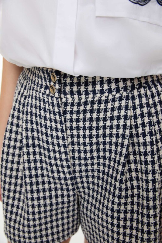 Kazayağı Desenli Şort Lacivert - Beyaz - 4