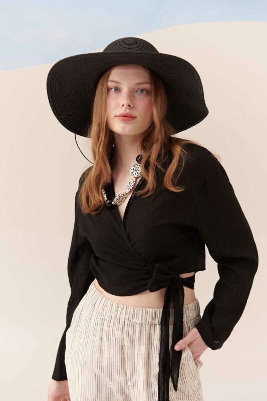 Yandan Bağlamalı Bluz Siyah - 1