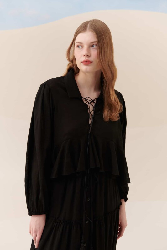 Uzun Kollu Bluz Siyah - 1