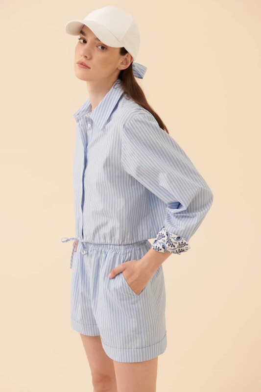 Belden Bağlamalı Çizgili Gömlek Standart Renk - 3