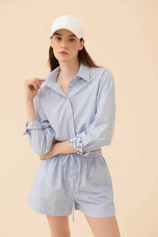 Belden Bağlamalı Çizgili Gömlek Standart Renk - 5