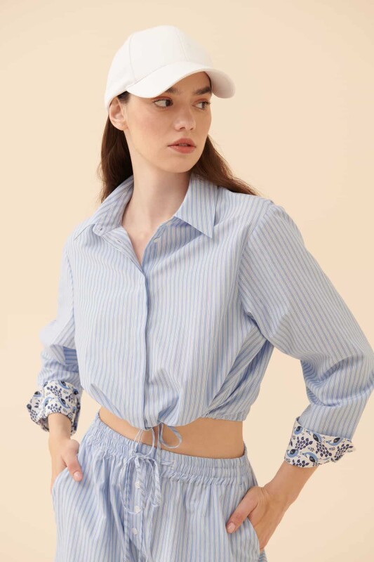 Belden Bağlamalı Çizgili Gömlek Standart Renk - 1