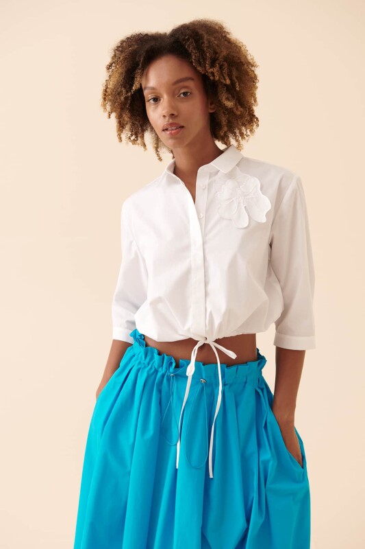 Belden Bağlamalı Gömlek Beyaz - 1