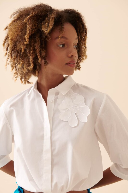 Belden Bağlamalı Gömlek Beyaz - 3