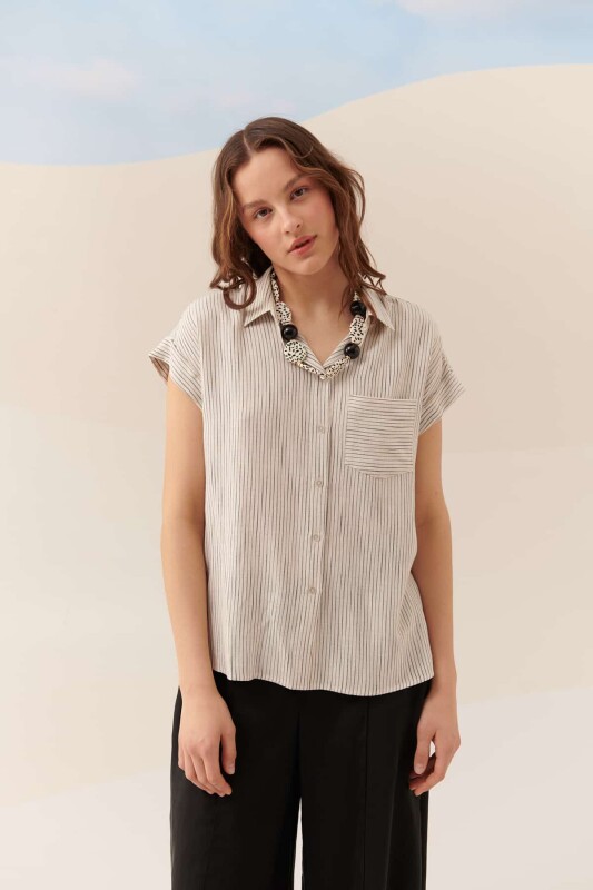 Çizgili Kısa Kollu Gömlek Standart Renk - 1