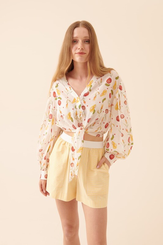 Belden Bağlamalı Desenli Gömlek Standart Renk - 1