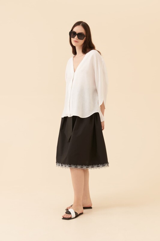 Yakası Açık Gömlek Beyaz - 3