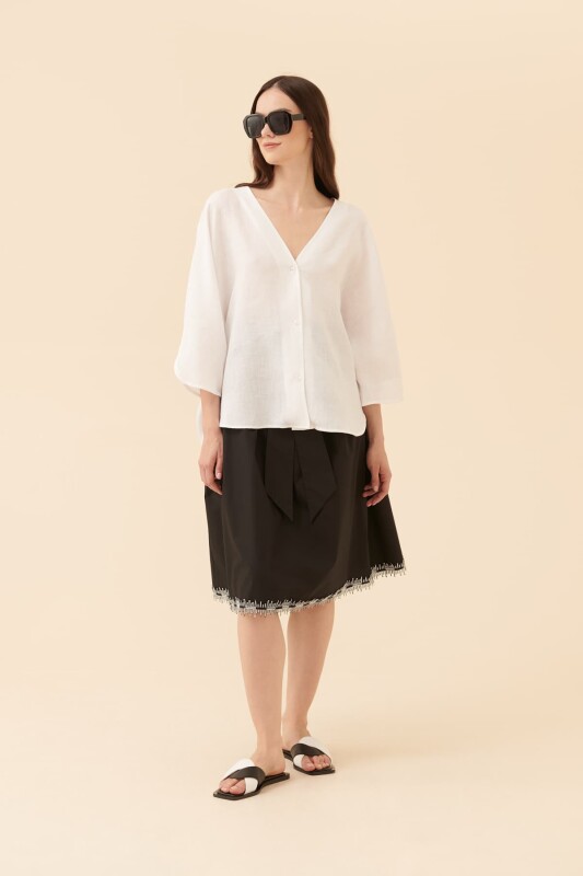 Yakası Açık Gömlek Beyaz - 4