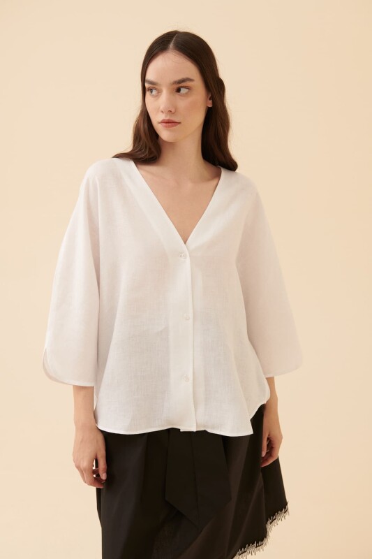 Yakası Açık Gömlek Beyaz - 1