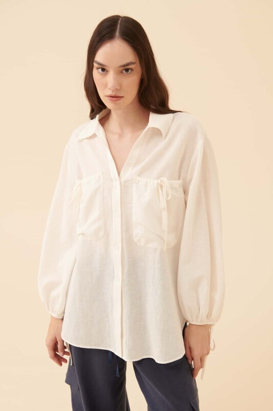Uzun Kollu Gömlek Beyaz - 1
