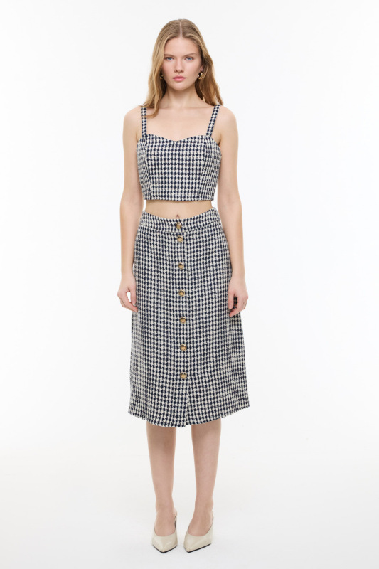 Kazayağı Desenli Askılı Büstiyer Lacivert - Beyaz - 4