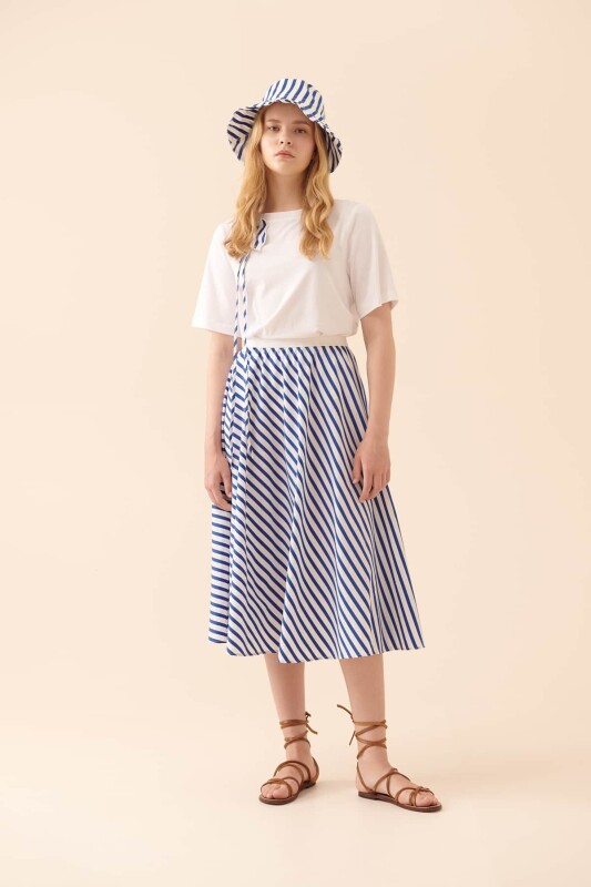 Çizgili Midi Boy Etek Standart Renk - 3