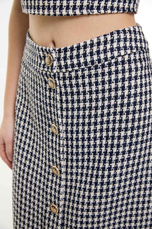 Kazayağı Desenli Midi Boy Etek Lacivert - Beyaz - 4