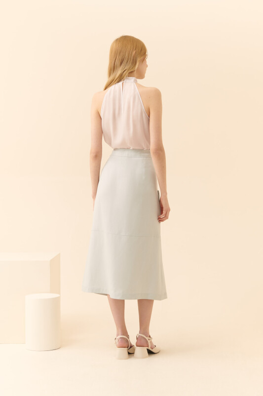 Midi Boy Yanı Cepli Etek Gri - 2