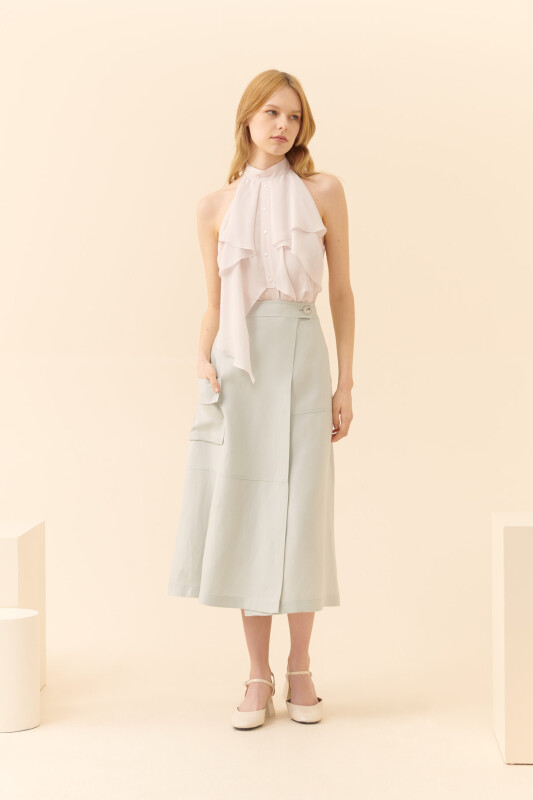 Midi Boy Yanı Cepli Etek Gri - 1