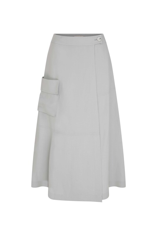 Midi Boy Yanı Cepli Etek Gri - 4