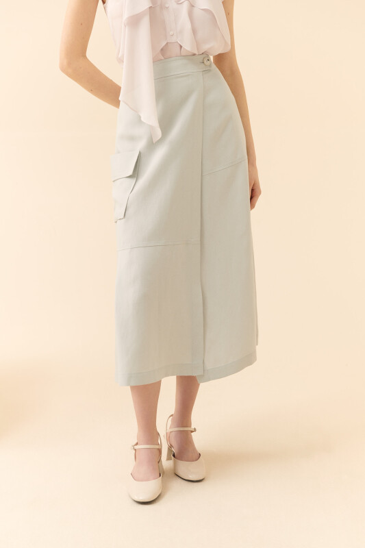 Midi Boy Yanı Cepli Etek Gri - 3