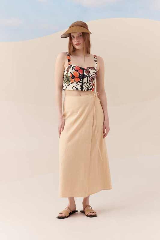 Yandan Bağlamalı Etek Naturel - 1