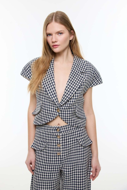 Tek Düğmeli Ceket Lacivert - Beyaz - Roman