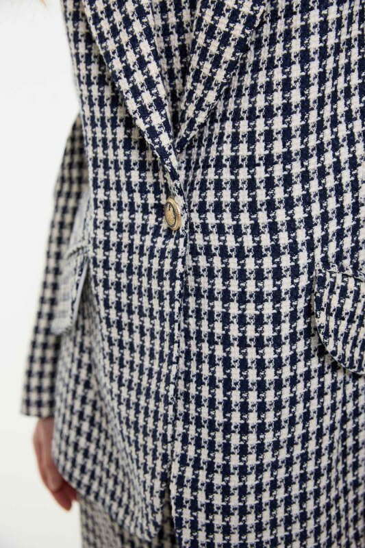 Kazayağı Desenli Kruvaze Ceket Lacivert - Beyaz - 3