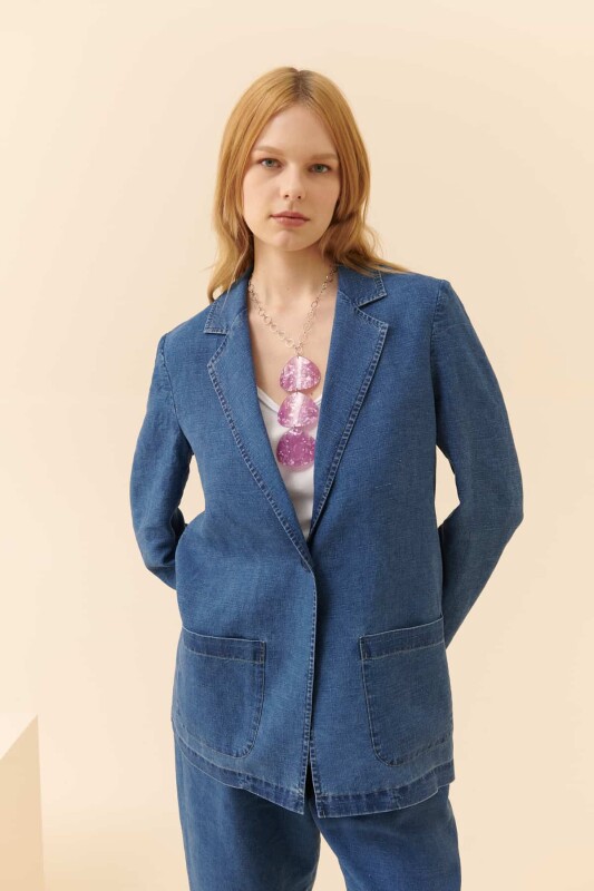 Keten Ceket Lacivert - 1